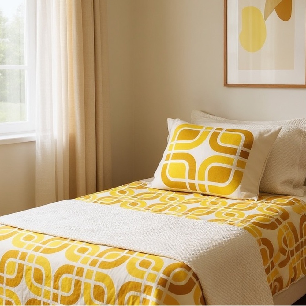 Vintage 70’s Texmade Truprest ‘Labyrinth’ Twin Fitted Bed Sheet & Pillowcase